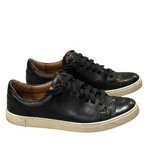 Black Frye Shoes Leather Sneakers with Lace-Up Design 9.5